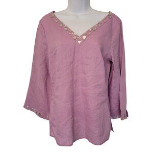 Richard Malcolm S Purple Irish Linen Top Shell Button Accents Flowy Boxy Oversiz
